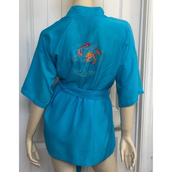Vintage Blue Robe, Loungewear, Year of the Dragon, Duster - Picture 1 of 6